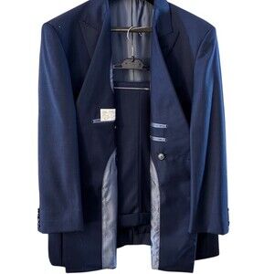 Paul Fredrick Blazer Mens 46R Navy Blue Classic Fit Double Breasted Wool